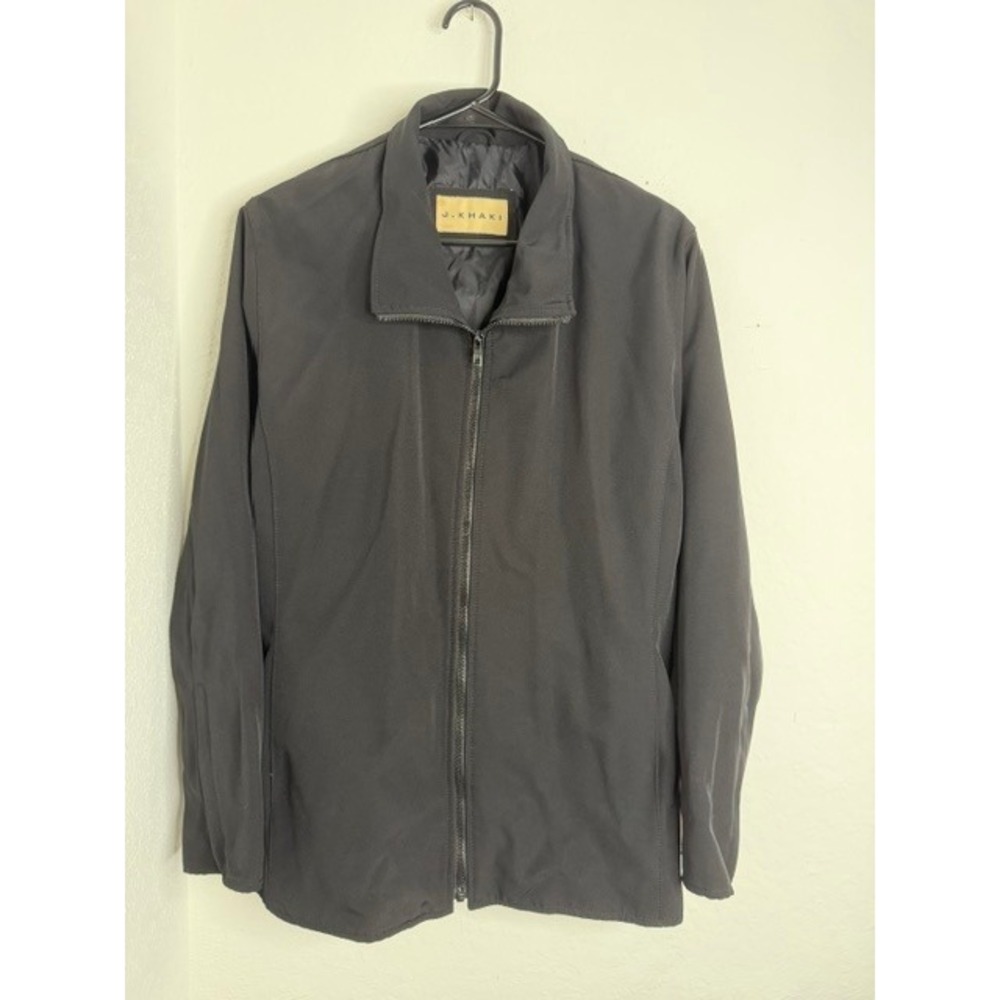 J. Khaki Black Full Zip Quilted Lined Jacket Size Medium Lightweight Utility
